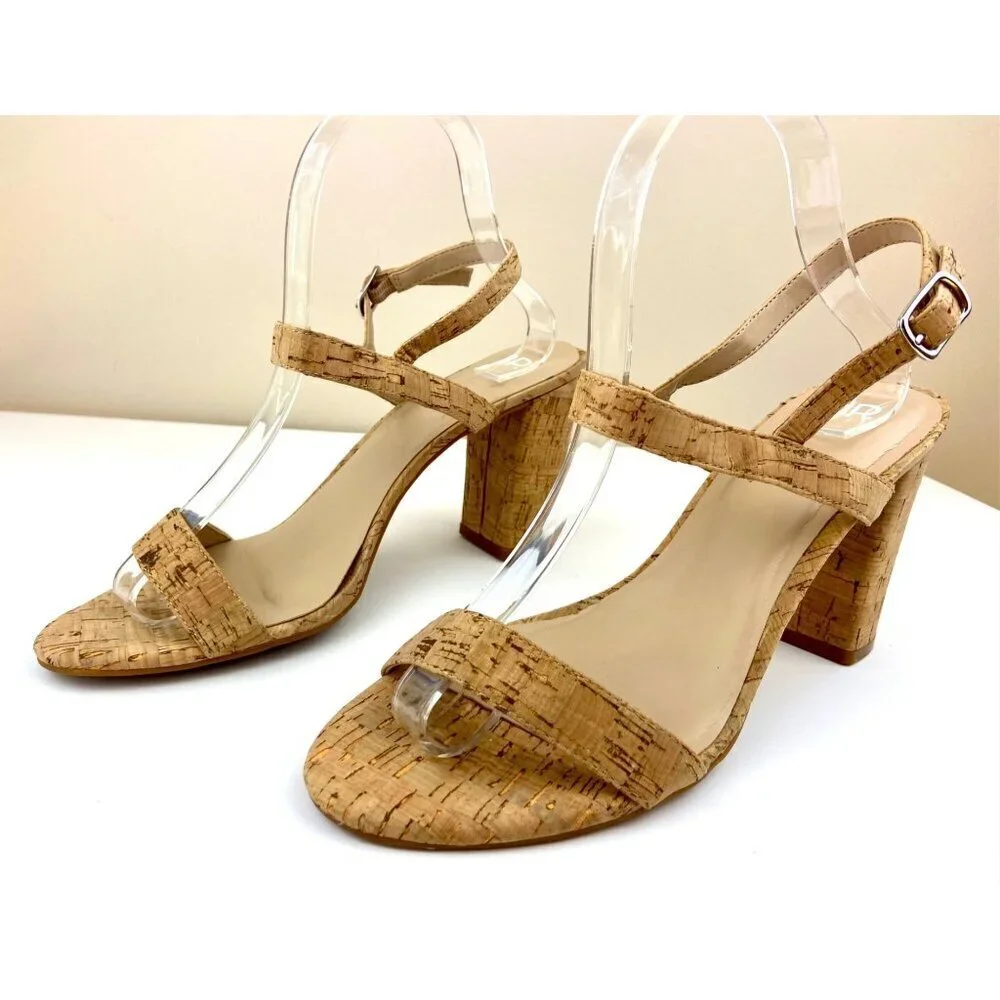 BP Cork Block Heeled Open Toe Strappy Slingback Sandals Size 9